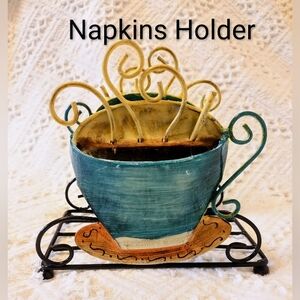 Coffee Cup & Saucer Decorative Napkin Holder